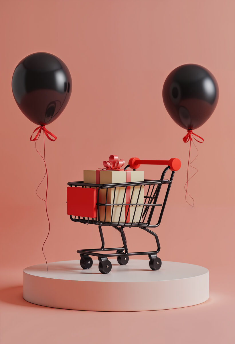 Gift basket with heart balloon