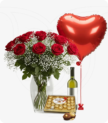 Red Roses with Gypso Deluxe Combo